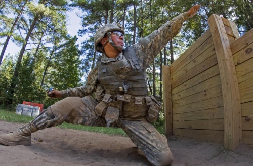 army recruit throwing a grenade