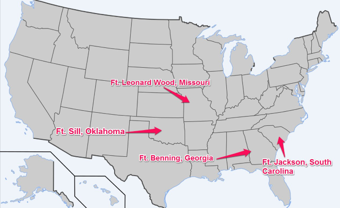 map of army basic training locations