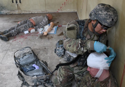 army medic in simulated combat trauma test