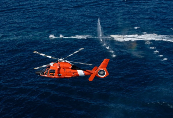Coast Guard helicopter conducting a drug interdiction mission