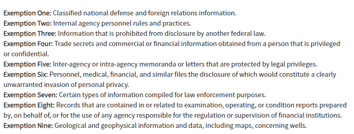 the 9 foia exemptions