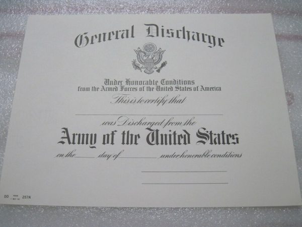 an example of a general discharge certificate for the US army