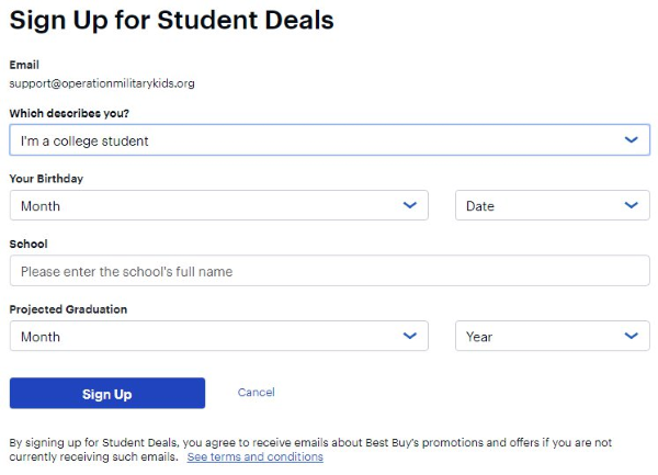 best buy student deals signup form