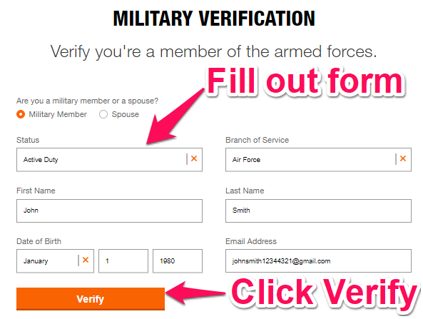 home depot military verification form
