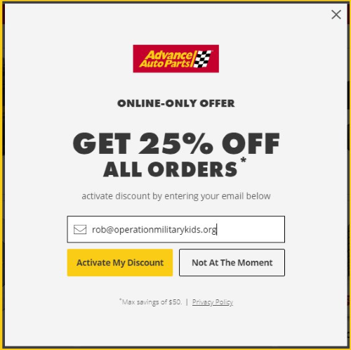 advance auto parts email newsletter signup discount