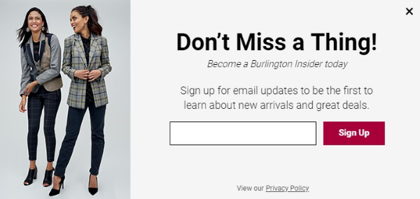 burlington coat factory newsletter signup