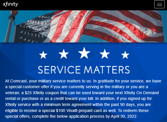 how to redeem the xfinity military discount