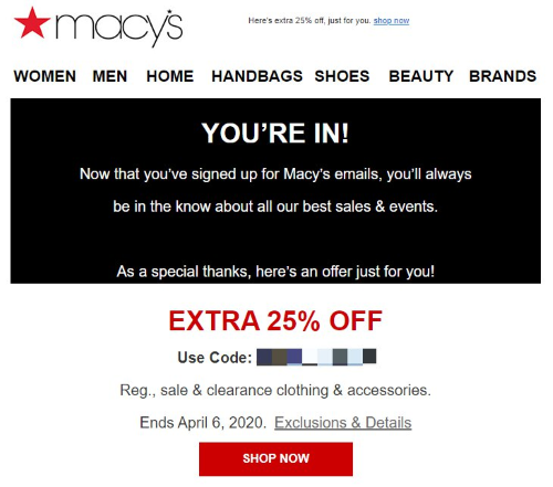 macys coupon code in email