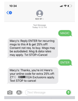 macys text alert discount