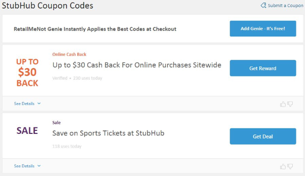 retailmenot stubhub coupon and promotion codes
