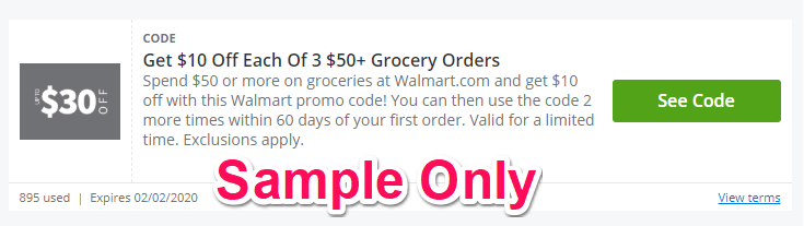 Przykładowy kod rabatowy Walmart