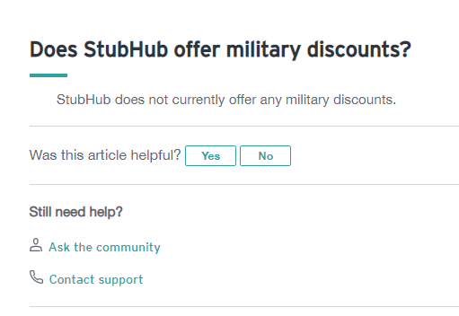stubhub military discount on q and a page