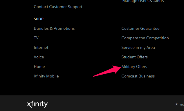 xfinity military offers