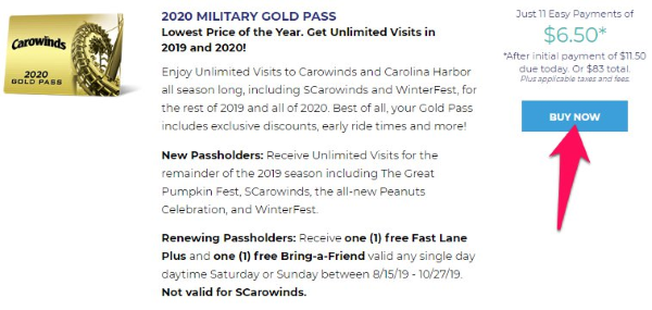 carowinds military gold pass