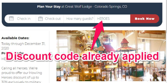 great wolf lodge military discount coupon code heroes