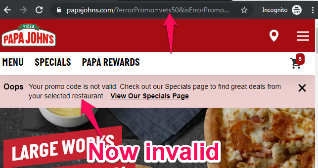 papa john's military coupon code is now invalid