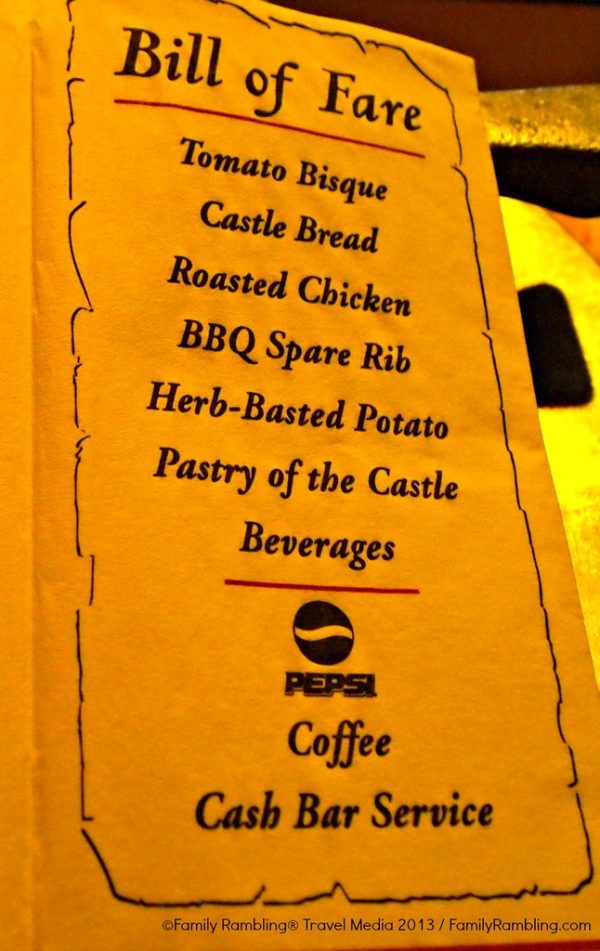 medieval times menu