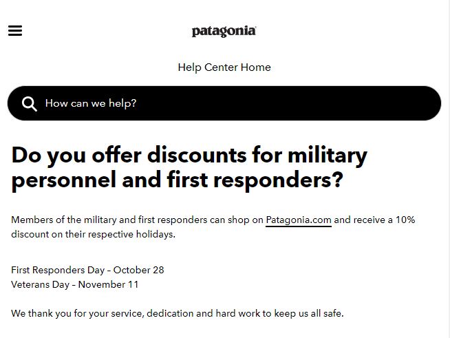 Patagonia Military Discount