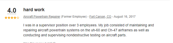 Indeed job review for MOS 15D