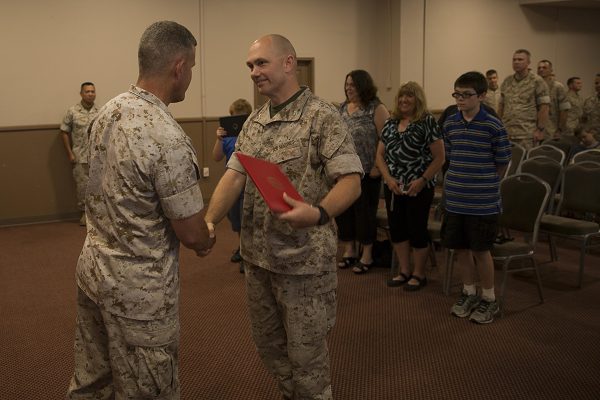 Marine during his promotion at the Officer’s Club