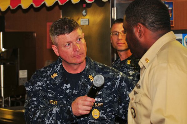 Master Chief Petty Officer of the Navy speaks with Chief Navy Career Counselor