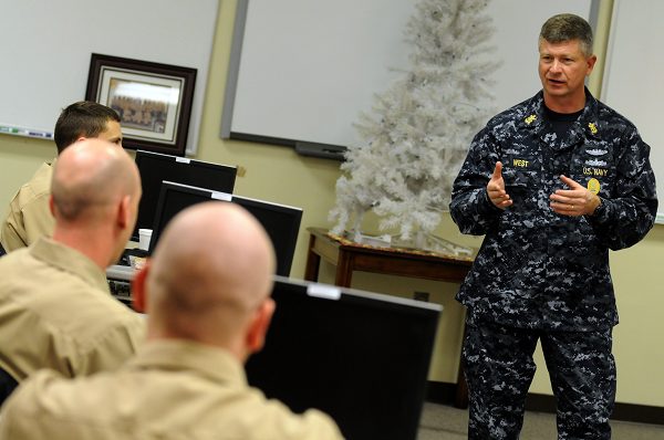 Master Chief Petty Officer of the Navy speaks with Sailors graduating from the Navy Command Career Counselor school