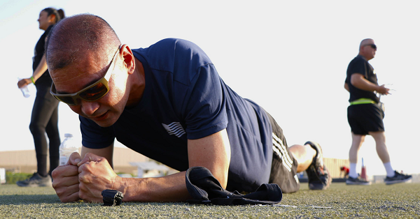 Soldier holding the plank position in workout