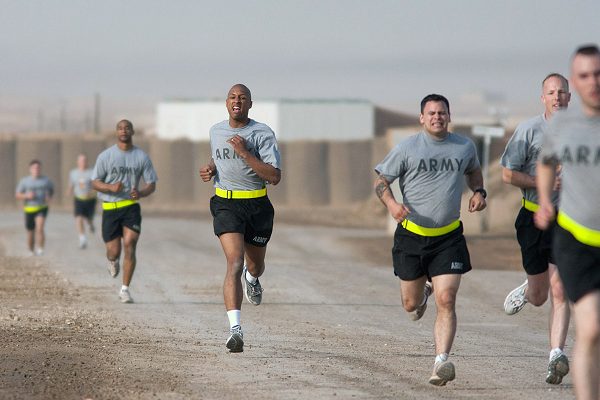 Soldiers perform 2 mile run for the Army Combat Fitness Test (ACFT)