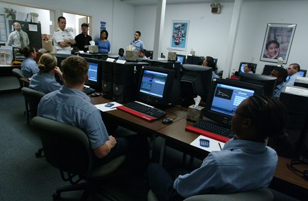 U.S. Sailors taking an Armed Services Vocational Aptitude Battery (ASVAB) preparation class