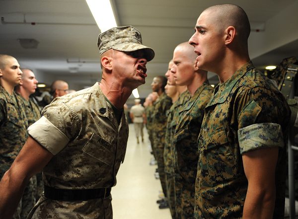 An Instructor discusses an issue with an officer candidate at Officer Candidate School