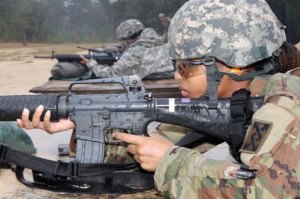 zeroes her weapon during the reserve unit’s rifle qualification