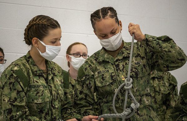 learning knot-tying at Navy boot camp