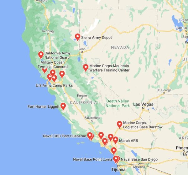 military bases in california