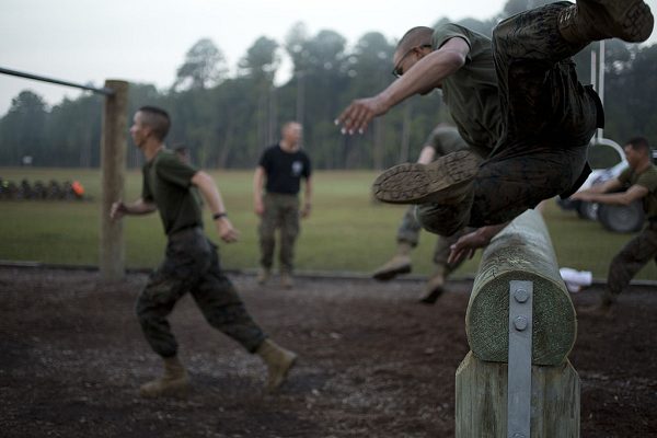 Marines during obstacle course with the Infantry Training Battalion