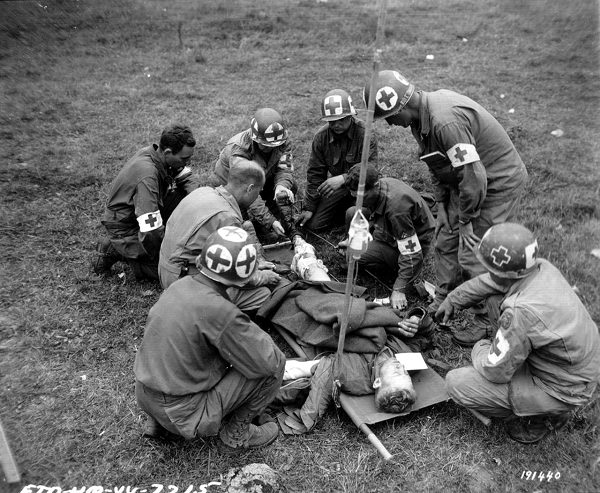 combat medics at work during Battle of Normandy