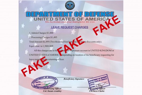fake leave request used by military dating scammers
