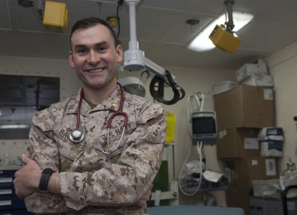 marine corps doctor poses for photograph