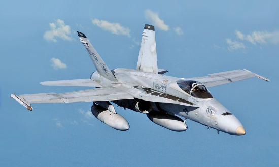 the f18 top speed is mach 1.8 or 1190 mph