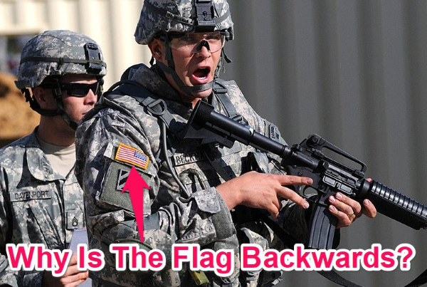 backwards american flag on military uniforms