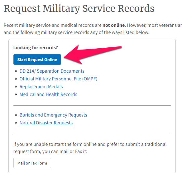 request military service records