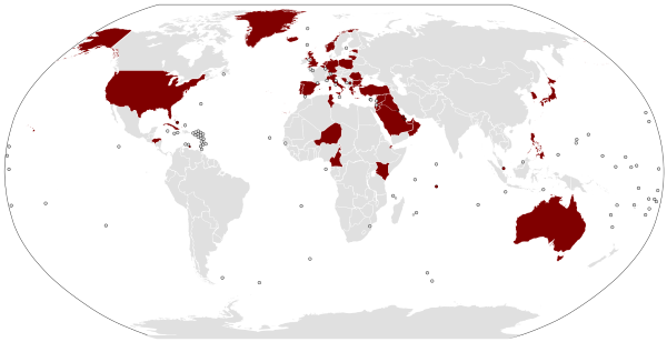 Countries with United States military bases and facilities